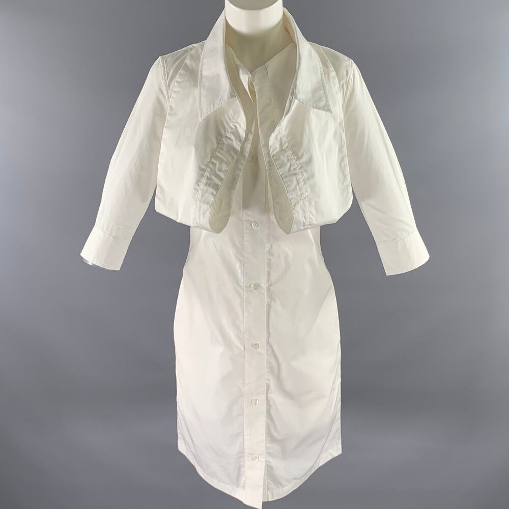 LOURDES Size S White Cotton Button Up Knee-Length Dress